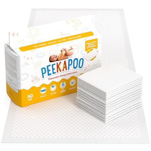 Image of Peekapoo - Disposable Changing Pad Liners (100 Pack) Super Soft, Ultra Absorbent & Waterproof - Covers Any Surface for Mess Free Baby Diaper Changes