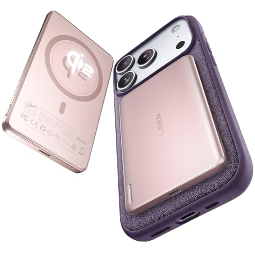 Image of LISEN Qi2 15W Ultra Slim MagSafe Battery Pack,5000mAh Fast Charging MagSafe Power Bank Slim Wireless,Slim Magnetic Portable Charger,Magnetic Power Bank for iPhone Air /17 /16 /15-12 Series，Pink