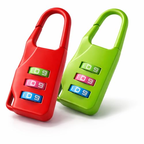 PinoLab Lucchetti per Bagagli 2 Pezzi – Mini Lucchetti a Combinazione 3 Cifre Senza Chiave – Compatti e Resistenti – Ideali per Valigia, Zaino e Armadietto – Colori Assortiti