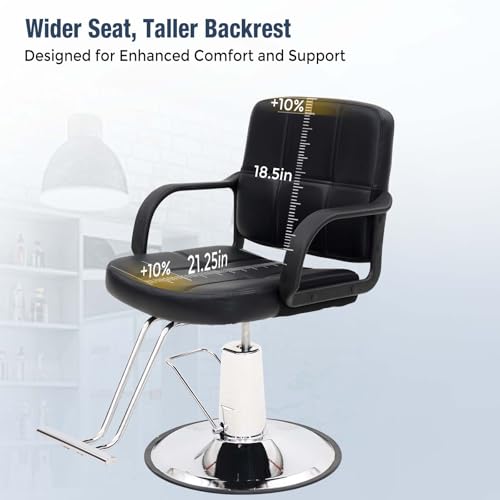 Tatub Salon Chair for Hair Stylist, 360° Swivel Barber Chairs for Barbershop with Heavy Duty Hydraulic Pump, Salon Equipment with Height Adjustable - Modern Black - Thumbnail 4