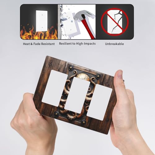 Decorative Outlet Covers Vintage Octopus 3 Gang Wall Plate Triple Rocker Light Switch Cover Plate Jumbo Electrical Gfci Faceplate for Bedroom Home Decor