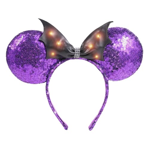 PinkSheep Mouse Ears Headband for Women: Light Up Black Ears, Cute Hair Band for Adult Kids Hair Decorations for Party Cosplay Costume Decor