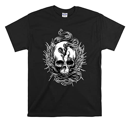 T-shirt noir punk avec motif crâne pour homme et femme taille S