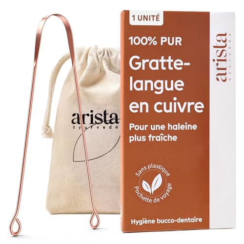 Arista Gratte Langue, Pack de 1, Gratte Langue Cuivre Ayurveda Pour une Haleine Fraiche, Rape Langue Antibactérien, Grattoir Langue Ayurvédique en Cuivre