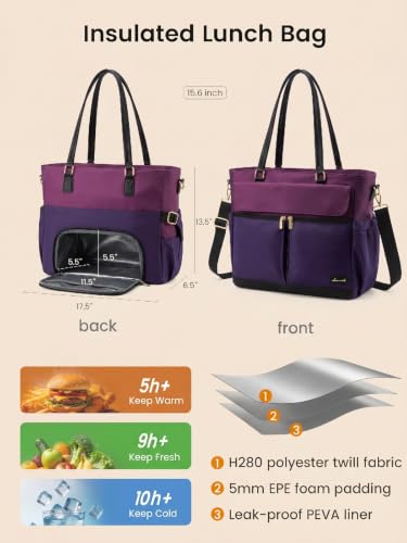Image of LOVEVOOK Lunch Tote Bag for Women, Work Laptop Bag with Lunch Compartment
