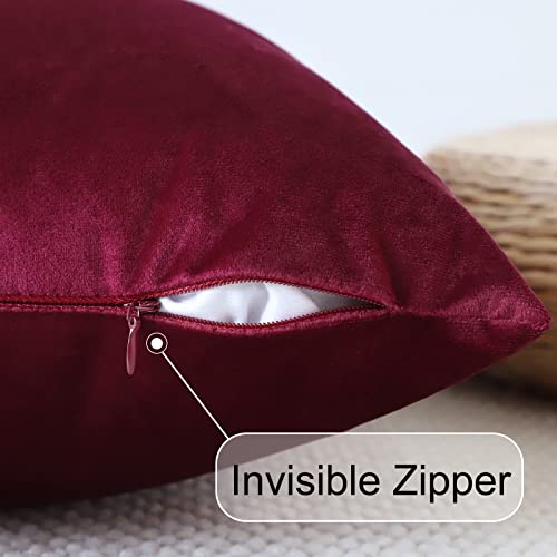 Otostar Wine Red White Velvet Cushion Covers With Gold Leather Patchwork Luxury Modern Minimalist Square Pillowcase Throw Pillow Covers For Living Room Bed Couch Sofa 18X18Inch Set Of 2 #TOP3