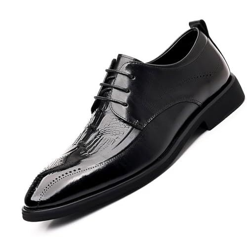 Men's Shiny Patent Leather Dress Shoes Comfortable and Wear-Resistant Lace-Up Hollow Mesh Breathable Fashion Wedding Derby Shoes