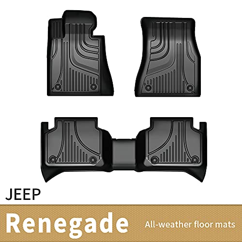 JXCRAFT Floor Mats Liners TPE All-Weather Guard Compatible for 2015-2021 Jeep Renegade, Heavy Duty 1st & 2nd Row Full Set Liners,black,FM-JE-003