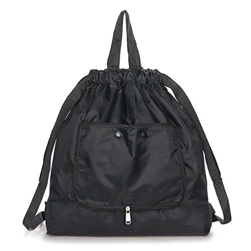 Leeonz Waterproof Drawstring Bags, Printed Gym Bags Sports Backpacks for School PE Yoga for Men Women Girls Students(Black, 1pcs)