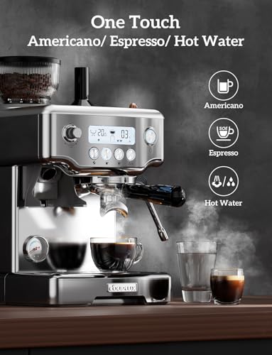Image of COUPLUX Smallest 58MM Espresso Machine with Grinder, 5 Temp 205℉ Max | 30 Grind Settings with Anti-static, 15 Bar Espresso Machine with Powerful Milk Frother for Americano, Cappuccino, Latte