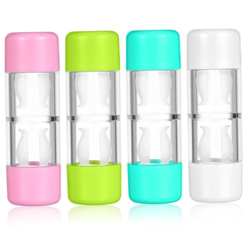 IWOWHERO 4 Stück-Pack Rgp Kontaktlinsenbehälter Hartfaser Klein Transparent Schutzhülle Aufbewahrung Reise für Harte Linsen Pink Weiß Blau Grün