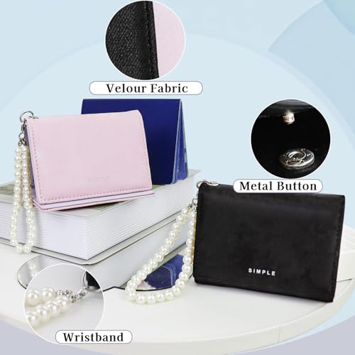 Small Womens Wallet, Pearl Pendant Slim Wallet Trendy Velvet Trifold Wallets 7 Slots Credit Card Holder with Snap ID Window Cash Pocket (Black)4