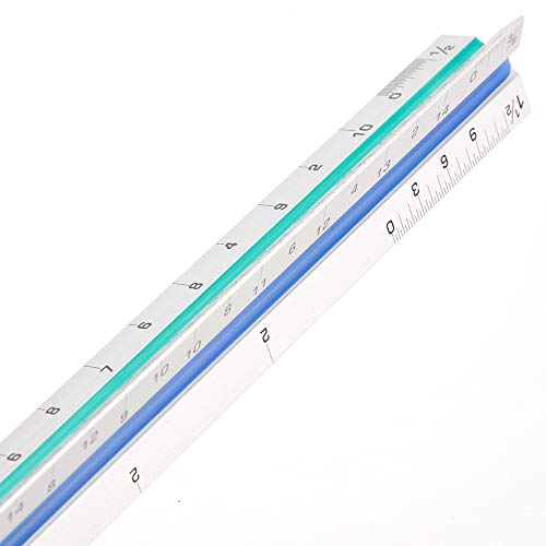 Powertrc Triangular Aluminum Architect Scale Ruler, Imperial Measurements 12" For Architects, Engineers, Students, Contractors 1 Piece #TOP7