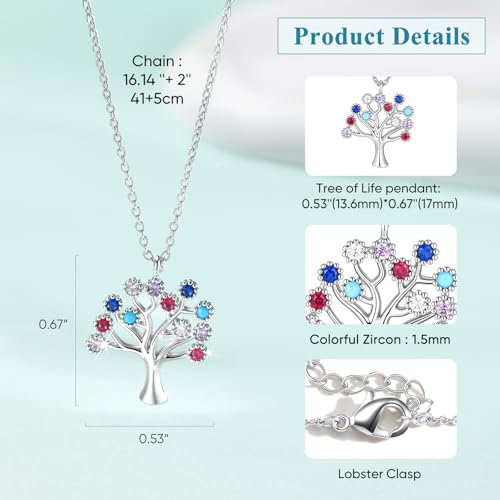 Juvux Tree of Life Pendant Necklace for Women - Colorful Cubic Zirconia Lightweight Charm Adjustable Chain Energy Jewelry Gift with Box for Mother Wife Grandma Daughter Mother Day Valentine Birthday — view 3