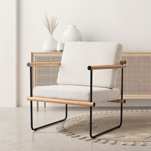 Sillón moderno tela bouclé natural miniatura 1