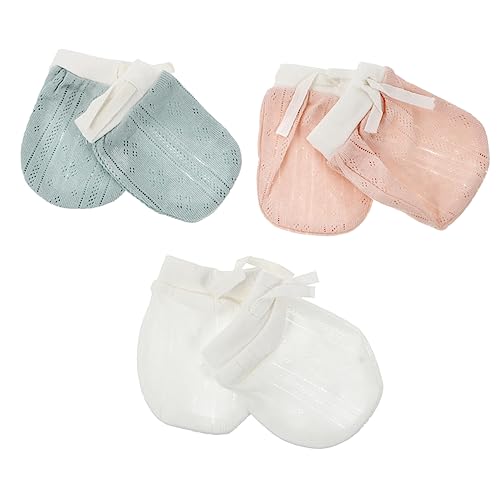 BESPORTBLE 3 Pairs of Anti-Scratch Baby Mittens Breathable String Design Cotton Infant Gloves for Toddler Hands for Newborns and Infants