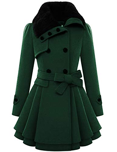 Zeagoo Women Fashion Jacket Dressy Winter Outerwear Casual Double Breasted Wool Pea Coat Dark Green