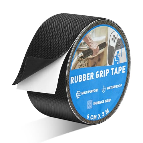 IONCAT Rubber Grip Tape Non Slip Anti Slip Rubber Tape Strong Self Adhesive Anti-Slip Texture Enhance Friction Comfort and Safety for Handles or Contact Surfaces Waterproof 5 CM x 3 M Black