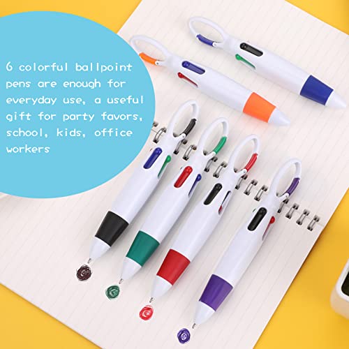 Molain 6 Pieces Retractable Shuttle Pens with Carabiner Clip, Retractable 4-in-1 Ballpoint Pens Multicolor Pens with Buckle Keychain on Top for Nurse Pens Office School Supplies Gifts Party Favors