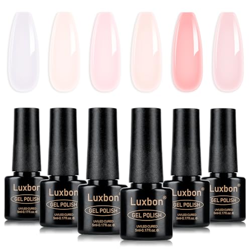 Luxbon Set de 6 piezas de Esmaltes de Uñas Semipermanentes en gel - Set de colores de primavera Esmalte en gel de larga duración, uv led Soak Off Nail Art Designs Kit de manicura 007
