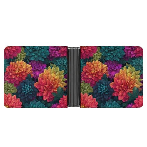 Colorful Dahlia Flower Soft PU Leather Bifold Wallet, Coin Purse Credit Pass Case, Durable Card-Holder Slim Billfold for Men Woman Money Storage3