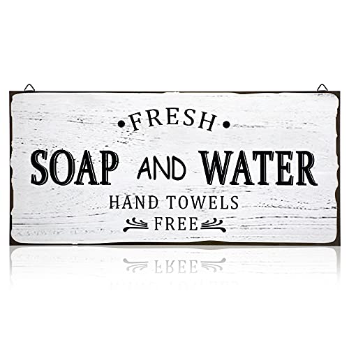 Farmhouse Bathroom Decor Fresh Soap and Water Bathroom Sign Vintage Bathroom Wood Plaque Rustic Bathroom Decor for Wall Art Decoration Restroom Bathroom