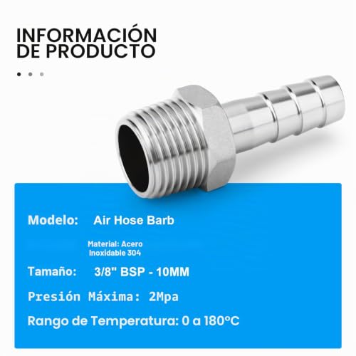 Miniatura 3 de Ergaoboy 2 Pieza Racores De Acero Inoxidable 304 Con Espiga, De 10 Mm A Rosca Macho Bsp De 3 8 , Conectores Industriales De Compresión Para Sistemas De Agua, Combustible, Aire Y Hidráulicos