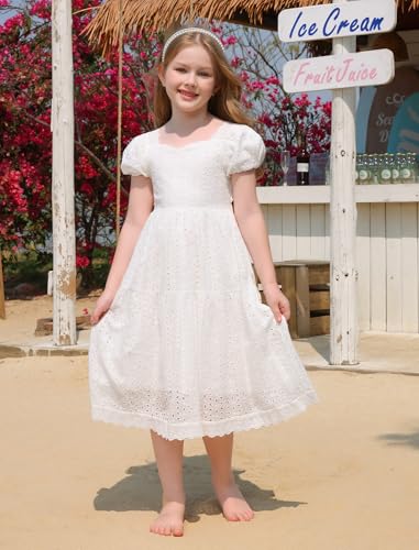 FYMNSI Girls Dresses White Flower Girl First Communion Dress Toddler Eyelet Cutout Ruffle A-line Birthday Party Pageant Gowns2