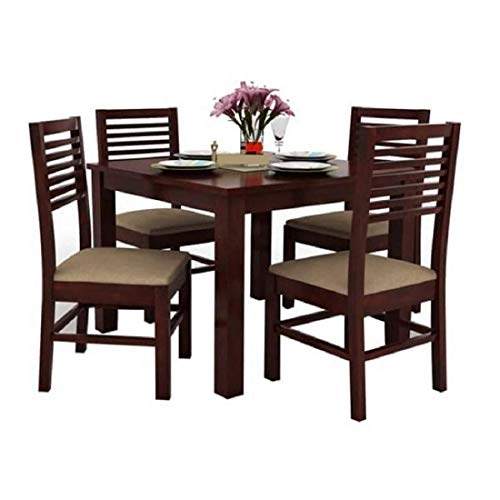 Image of Solid Sheesham Wood Dining Table 4 Seater with Chair Set | Wooden 4 Seater Dining Furniture | Dining Table Set | Dining Room Set Living Room| Mahogany Finish