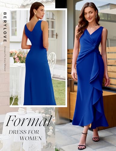 Image of BeryLove Formal Wedding Guest Evening Midi Ruffle Dresses Prom Cocktail Party Mother of The Bride Dress