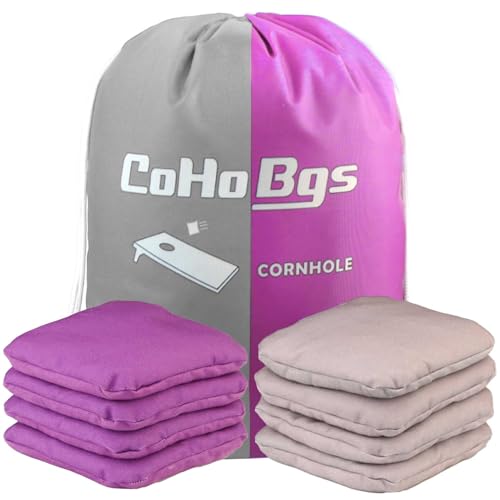 CoHoBgs Corn Hole Bags Set 8, Professional Cornhole Bags Dual-Sided Slick & Stick Resin Filled Suede and Duck Canvas Bean Bag for Cornhole Game Includes Carry Case
