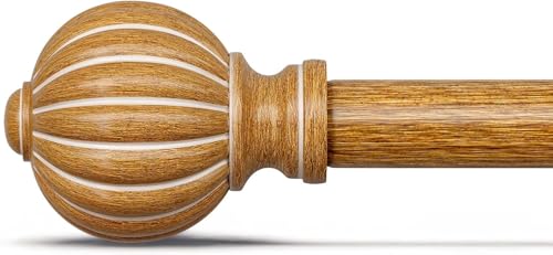Gormena Curtain Poles for Windows, Adjustable Metal Drapery Rod 80-218cm,2.54cm Diameter Heavy Duty Pole,Vintage Imitation Wood Grain Decorative Drapery Rods with Pumpkin Finials for Bedroom