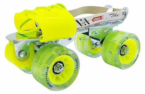 Image of Jonex Unisex Professional Adjustable Quad Roller Skates for Youth and Adult (7-18 Years), Indoor Outdoor Wheels, Metal Body, 65 mm Wheels, Color - Yellow