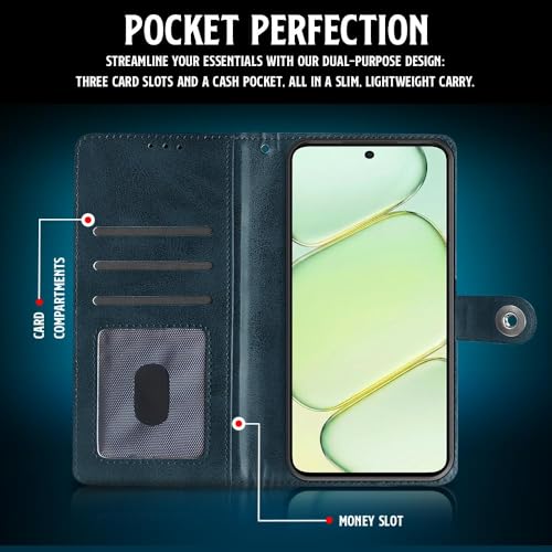 Image of WOW IMAGINE Shock Proof Flip Cover Back Case for 1+ OnePlus Nord CE 6 Lite 5G (Magnetic Button Flip Case | Wallet Pockets & Stand | Leather Finish | Oxford Blue)