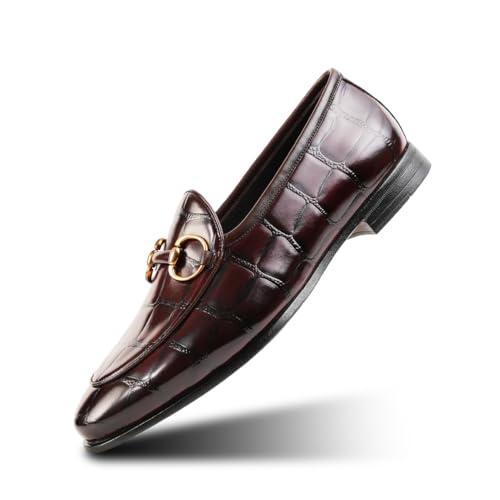 Image of Monkstory Horsebit Smart Croc-Effect Slip-Ons - Burgundy