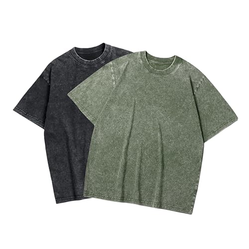 SAN Platina Camisetas Hombre Mujer 2 Pack,Playeras Deportivas Manga Corta,Camiseta Oversize básica,Negra y Verde Militar(S)