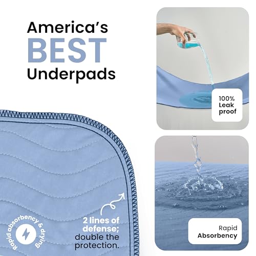 Image of IMPROVIA Washable Underpads, Heavy Absorbency Reusable Incontinence Pads for Kids, Adults, Elderly, and Pets, Waterproof Protection Floor (Blue, 18 inchx24 inch (Pack of 4))