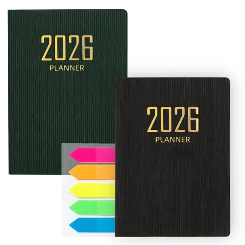 VOOSFSIE 2 Sets Petit Agenda 2026 de Poche 10.6 × 7.8cm, Agenda Journalier 2026, Planner 2026 Scolaire et Familia avec Couverture en Cuir PU, pour Fille et L’Étudiant
