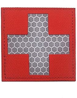 Reflective Medic Patches EMS EMT MED Tactical Medical Red Cross Morale Combat Badge First Aid Emblem Applique for Backpack Uniform Outdoor (Black Red)