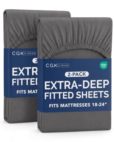 Image of CGK Linens 2 Pack Extra Deep Twin XL Fitted Sheets - Dark Grey
