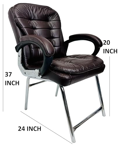 Image of Stainless Steel Special Director Principal Manager Office Visitor Study Chair with Arm Rest with Double Pipe Frame and Cushioned Seat Back (3, Coffee, H Frame)