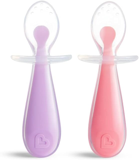 Munchkin Gentle Scoop Silicone Training Spoons for Ages 6 months+, 1 Pack (2 Spoons), Assorted colour