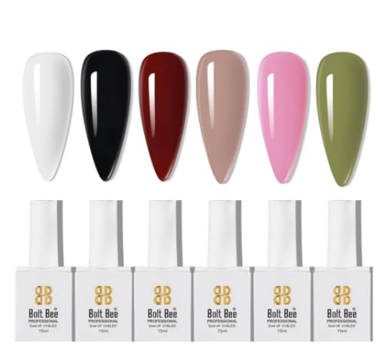 Image of Bolt Bee Gel Polish Kit, 6 Colors Light Soft Sakura White Nude Spring Soak off Nail Art Design Manicure Kit at Home (02)