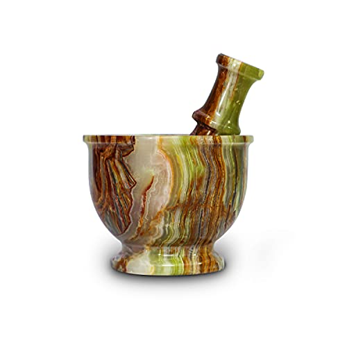 Thewolfard Handmade Luxury Green Calcite Mortar Pestle Set Large, Rustic Herb Crusher And Stone Grinder, Best For Kitchen Usable Decor & Housewarming Gifts., Multi Green, 5X4 (Mg2021) #TOP1