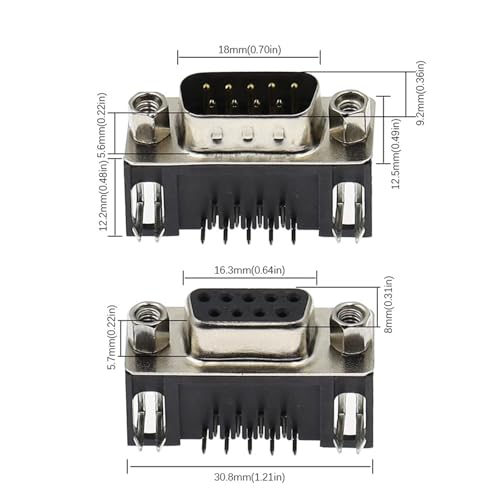 Conector DB9 macho de 90 grados para montaje en PCB de electrónica 100 uds 4