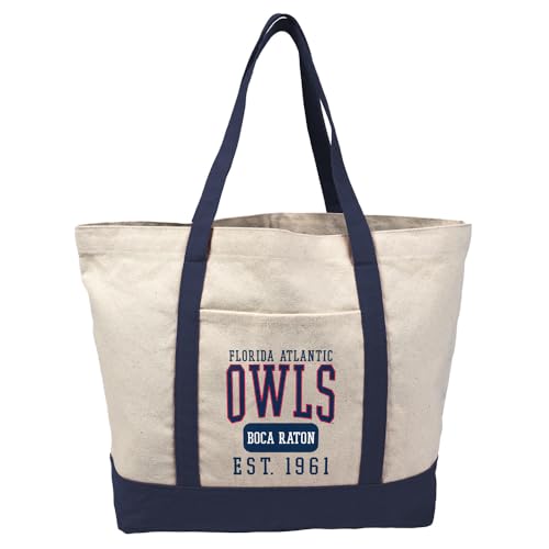 Campus Lab Florida Atlantic University FAU Owls Established Date Canvas Tote Bag With External Pocket, Reusable Shoulder Bag for Shopping, Beach, Navy