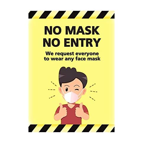 No Mask No Entry, Social Distancing Sign Notice Warning for Shop, Business, House. Heavy Duty Rigid Vynil Stickers A4 Size Cover