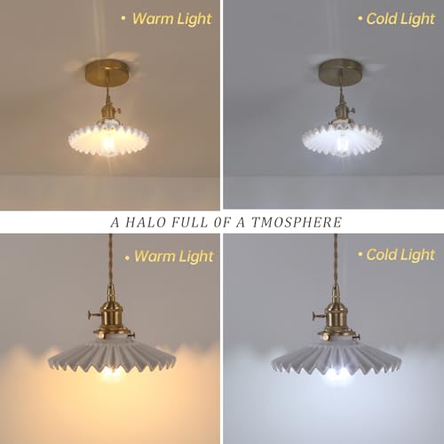 Image of Shenmoyl Pendant Light 2 Pack with White Pleated Ceramic Lmapshade, Brass Vintage Pendant Light Adjustable Hanging Light for Kitchen Island Dining Room Hallway