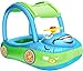 iGeeKid Inflatable Baby Pool Float with Canopy, Safty Seat for Infant Baby Swim Float Rings Car Shaped Swimming Pool Floaties for Babies Toddler Age of 6-36 Months (Light Blue)