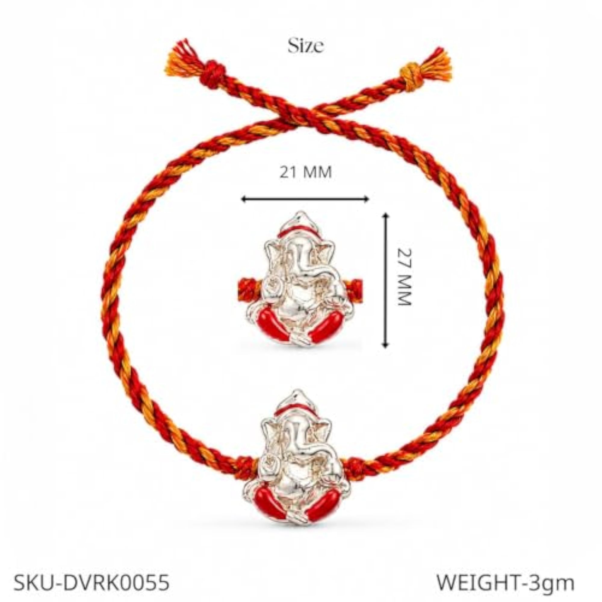 999 Silver Lord Ganesh Rakhi for Brother, Traditional Gift